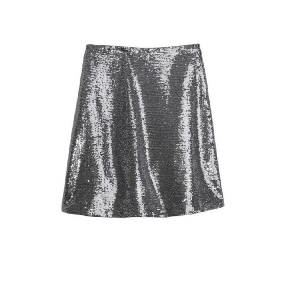 Gap‎ Silver Recycled Sequin Metallic Mini Skirt Grey Zipper Closure 10